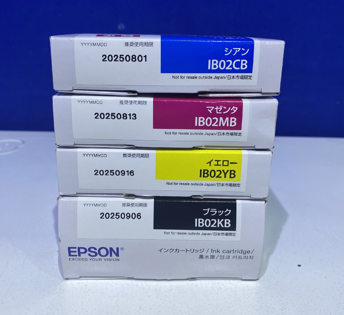 【越谷発】☆純正未使用品☆【EPSON】 インクカートリッジ IB02KB / IB02CB / IB02MB / IB02YB　4色 合計4本セット (35669)_画像1