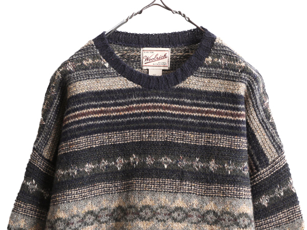 90s USA製 ウールリッチ フェアアイル ウール ニット セーター メンズ L / 古着 90年代 オールド Woolrich ノルディック クルーネック 総柄_画像2