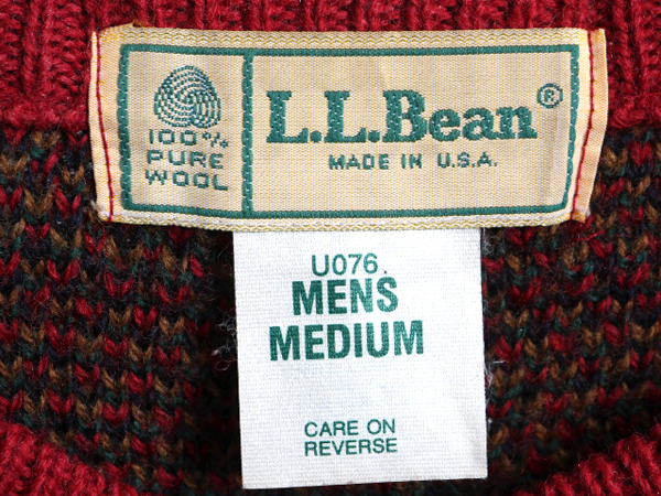 80s USA製 エルエルビーン チェック ウール ニット セーター メンズ M / 古着 80年代 ヴィンテージ LLBean クルーネック ミドルゲージ 総柄_画像4