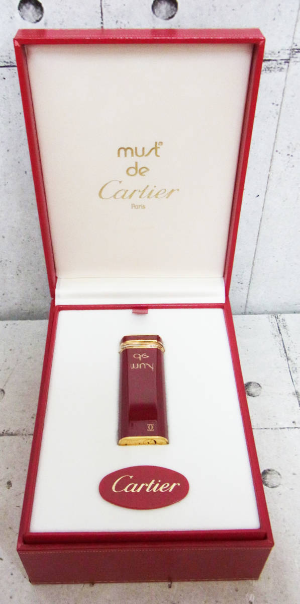 Cartier カルティエ ガスライター ボルドー 着火未確認 現状渡し 喫煙グッズ ブランド品 箱付き 付属品は画像にてご判断下さい _画像2
