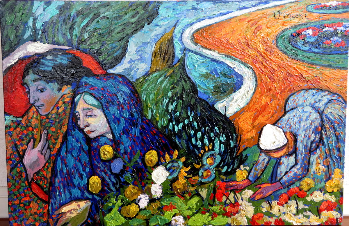 フィンセント ファン ゴッホ Vincent van Gogh エッテンの庭の思い出 アルルの女性 キャンバス クリスティーズ認証 油彩 水彩 肉筆 模写