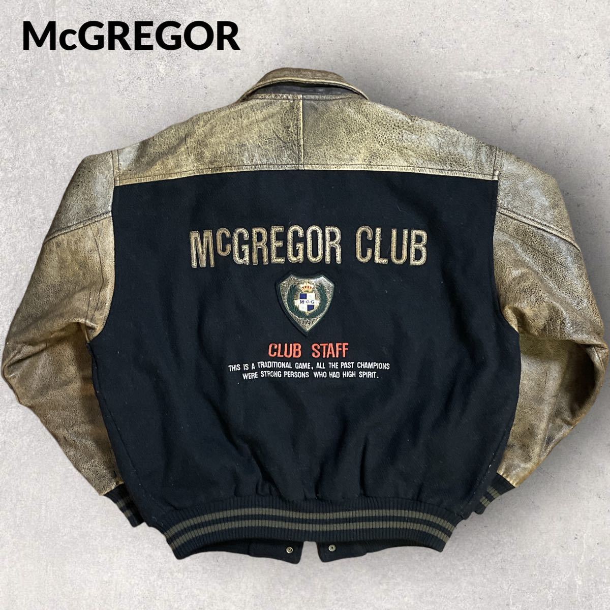 McGREGOR バックロゴ刺繍 袖革 スタジャン 切替 ブラック Mサイズ