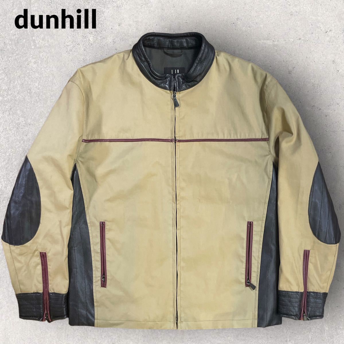 dunhill イタリア製 レザー切替 立ち襟 ジップアップブルゾン Lサイズ