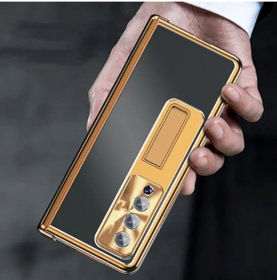 Samsung Galaxy Z Fold4 5G Fold 4 Zfold4 強化ガラスフィルム、ゴールドとブラックケース