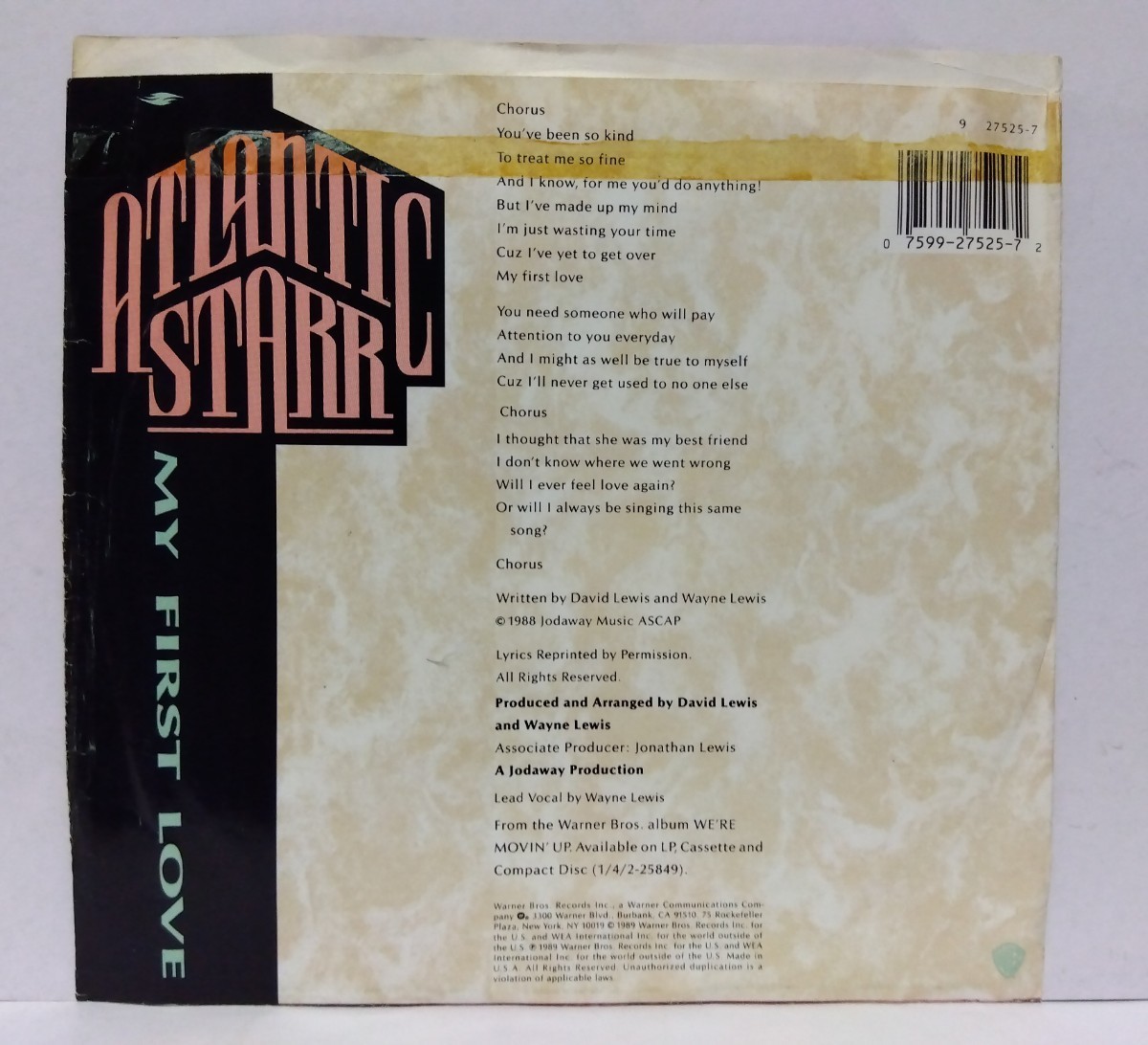 [EP]ATLANTIC STARR【MY FIRST LOVE(7”Edit / 7”Edit With Dialogue)】アトランティック・スター:マイ・ファースト・ラヴ 1989年 US 米盤_セロテープ跡、レコード抜けがあります