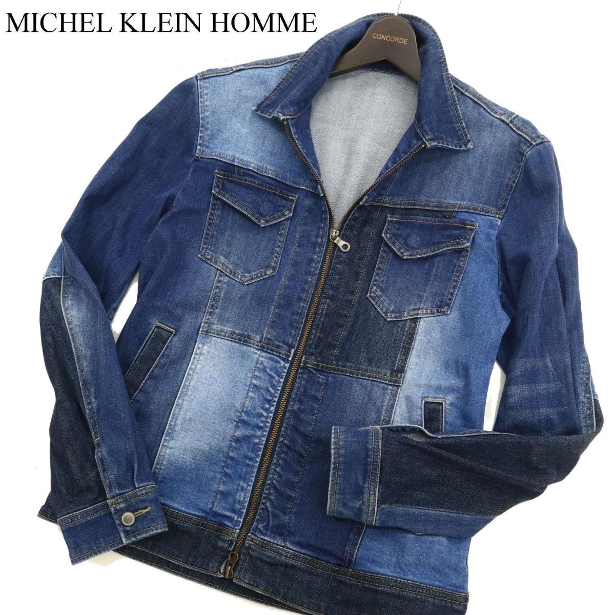 MICHEL KLEIN HOMME ミッシェルクラン オム 通年 USED加工★ ダブルジップ デニム ジャケット ブルゾン Sz.48　メンズ　C3T08428_9#O_画像1