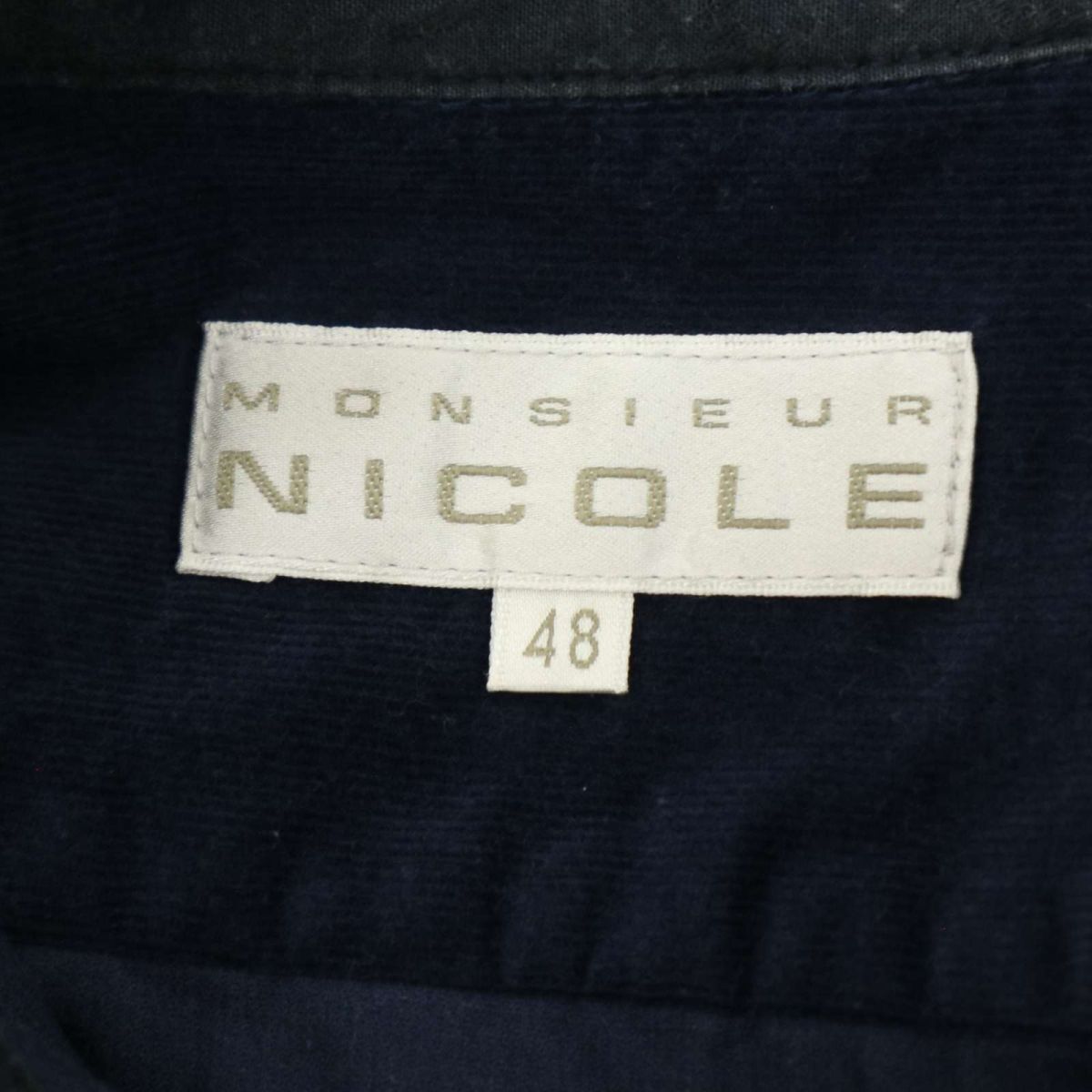 MONSIEUR NICOLE ムッシュ ニコル 秋冬 襟ワイヤー★ スリム 長袖 細コーデュロイ シャツ Sz.48　メンズ ネイビー　C3T08631_A#B_画像5