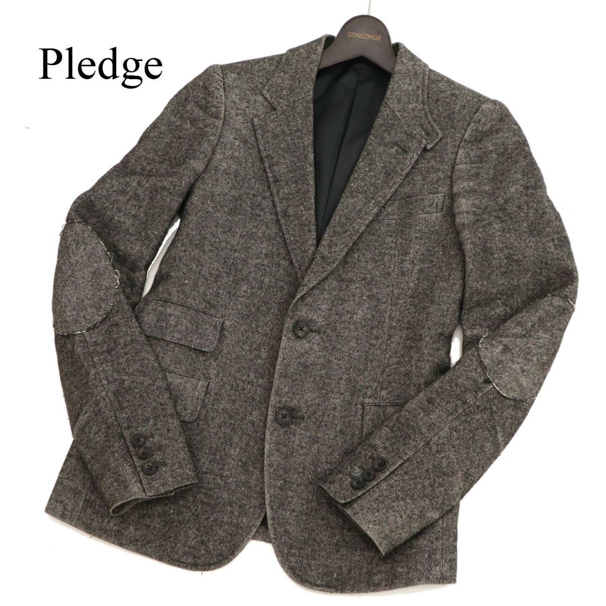 Pledge Pledge autumn winter herringbone pattern [ wool .*linen] 2B tweed tailored jacket Sz.46 men's made in Japan C3T09376_A#N