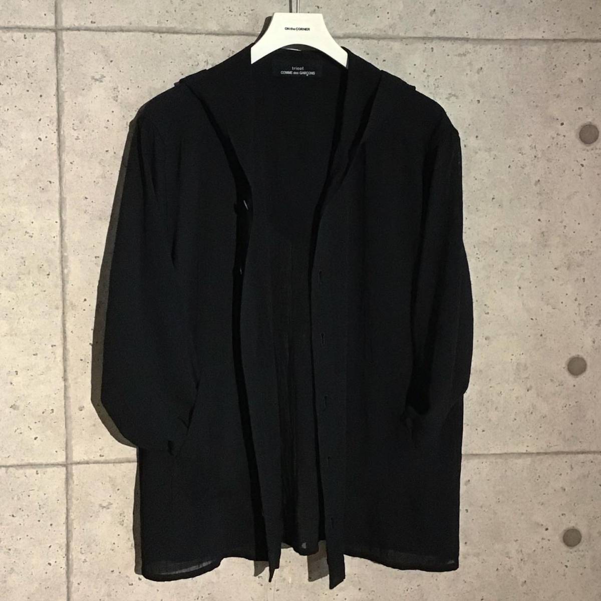 ONtheCORNER ITEM No.1481/tricot COMMEdesGARCONS トリココムデギャルソン トリポリ シースルー フーデットブラウス 93aw PLUS プリュスの画像6