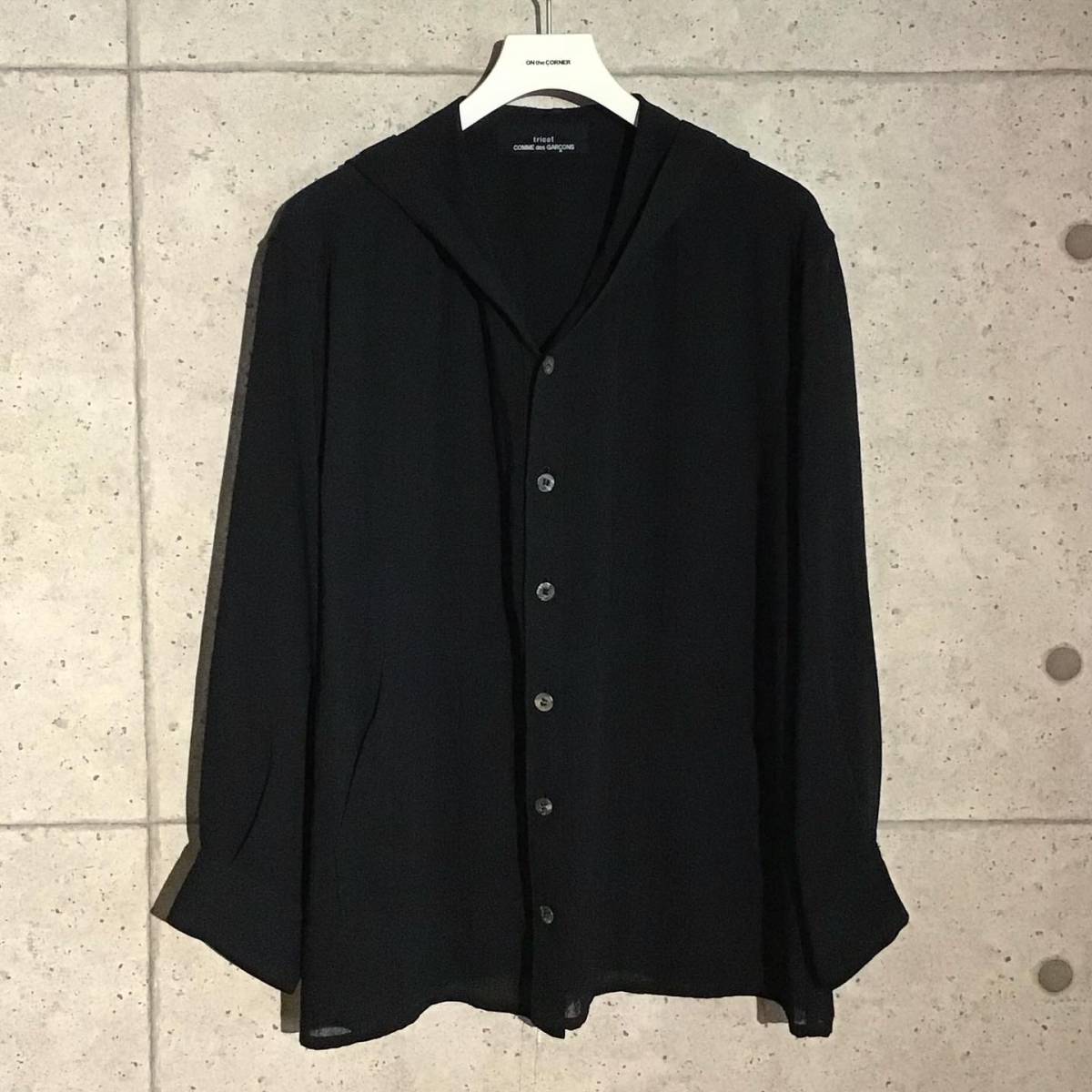 ONtheCORNER ITEM No.1481/tricot COMMEdesGARCONS トリココムデギャルソン トリポリ シースルー フーデットブラウス 93aw PLUS プリュスの画像1