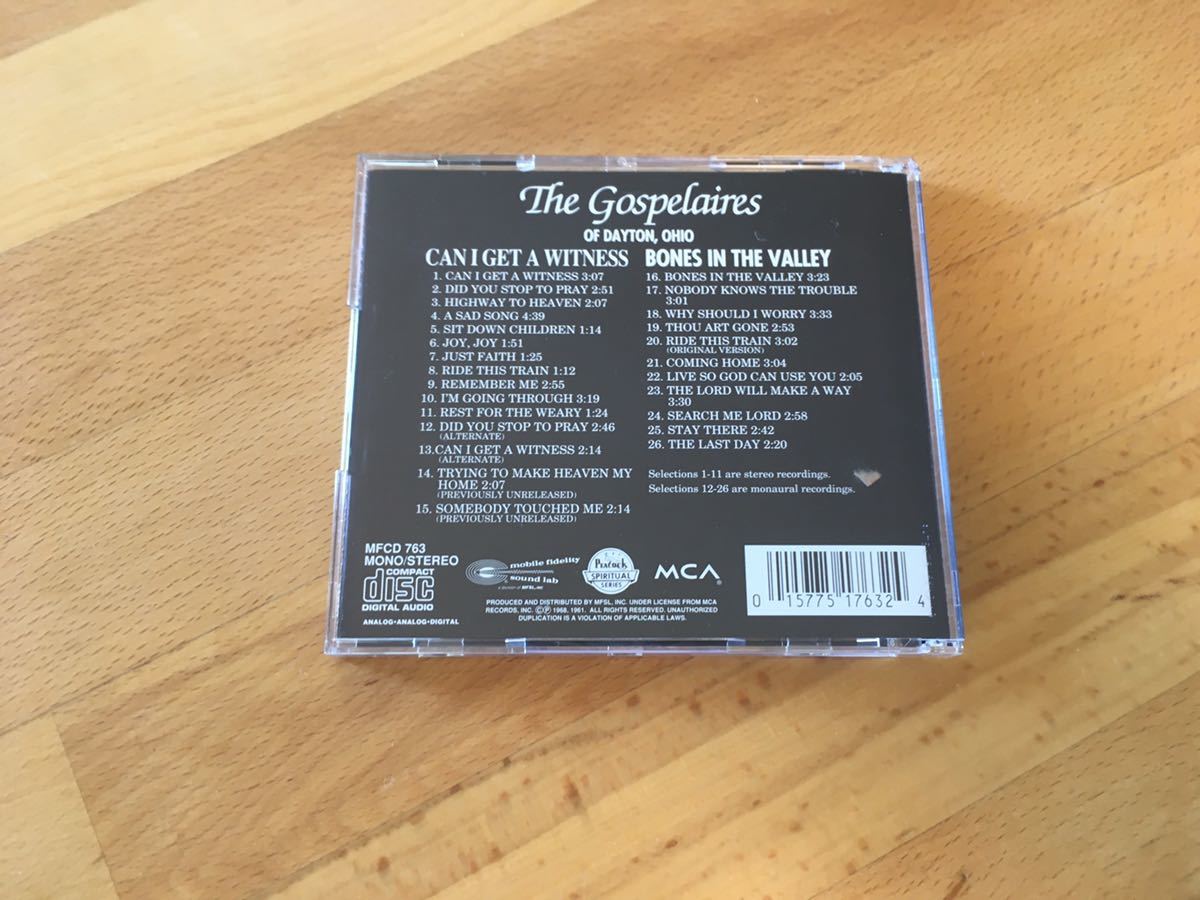 The Gospelaires / Can I Get a Witness & Bones in the Valley (MFSL CD) Mobile Fidelity Sound Lab : MFCD 763_画像2