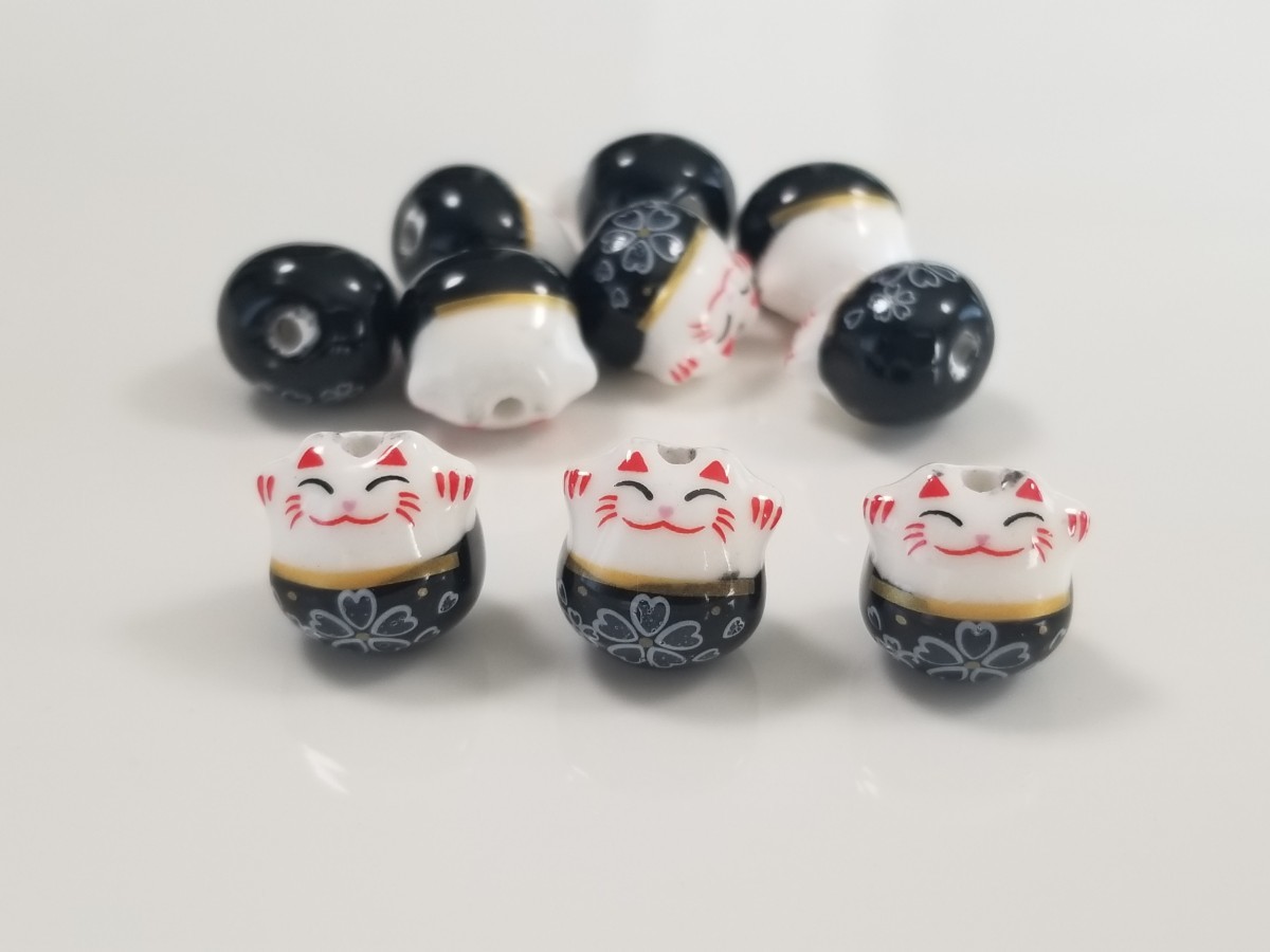 とんぼ玉 陶器 猫ちゃん ビーズ 黒色_画像1