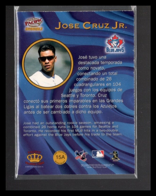 1998 Pacific Invincible American League Most Valliable Player JOSE CRUZ JR._画像2