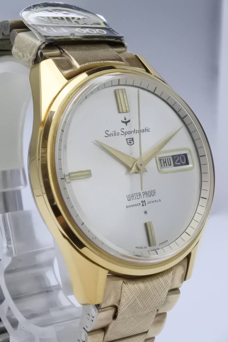 初代シルビア同じ年☆1965年製　SEIKO　スポーツマチック　5　21石　6619-8050　極稀少文字盤　自動巻紳士腕時計　K14金張ベルト　逸品_画像3