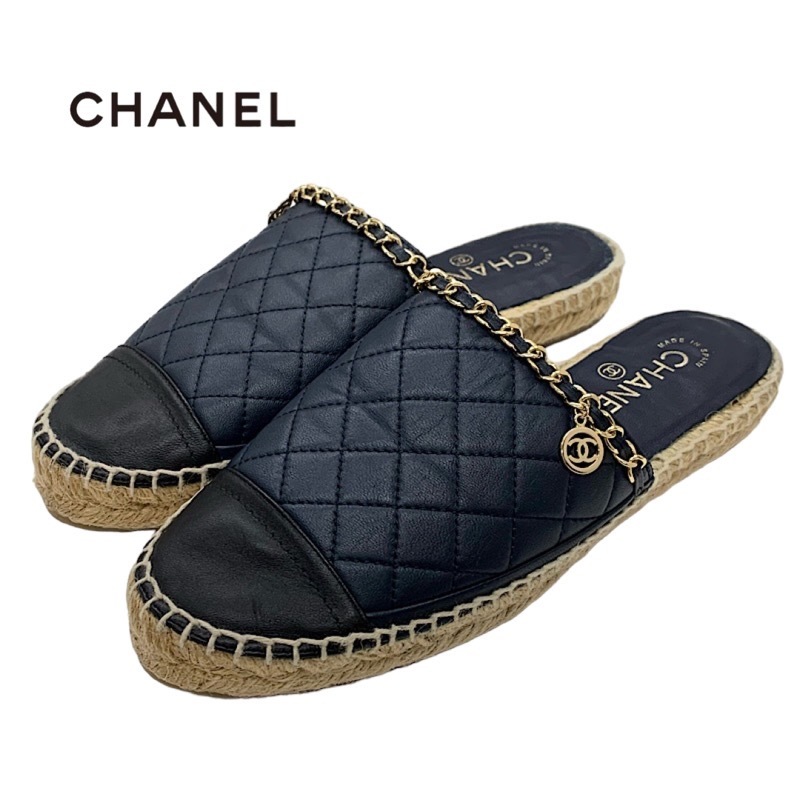 シャネル CHANEL サンダル 靴 シューズ レザー フラットサンダル スリッパサンダル ココマーク エスパドリーユ_画像1