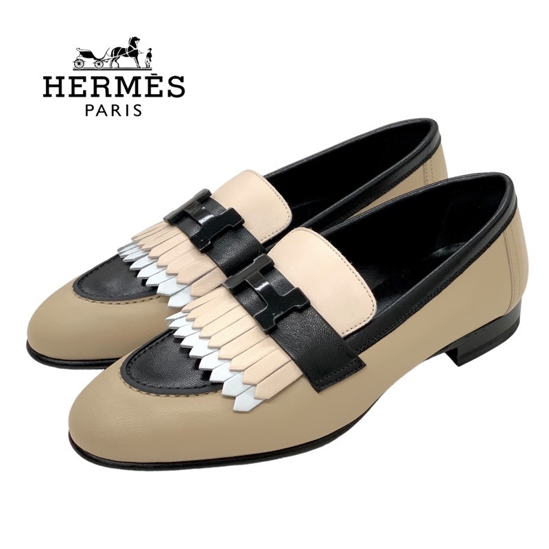 Hermes Hermes Royal Roafer Leather Shouse обувь обувь обувь кожа неиспользованная мокасин плоская обувь H яркая фитинга бахрома