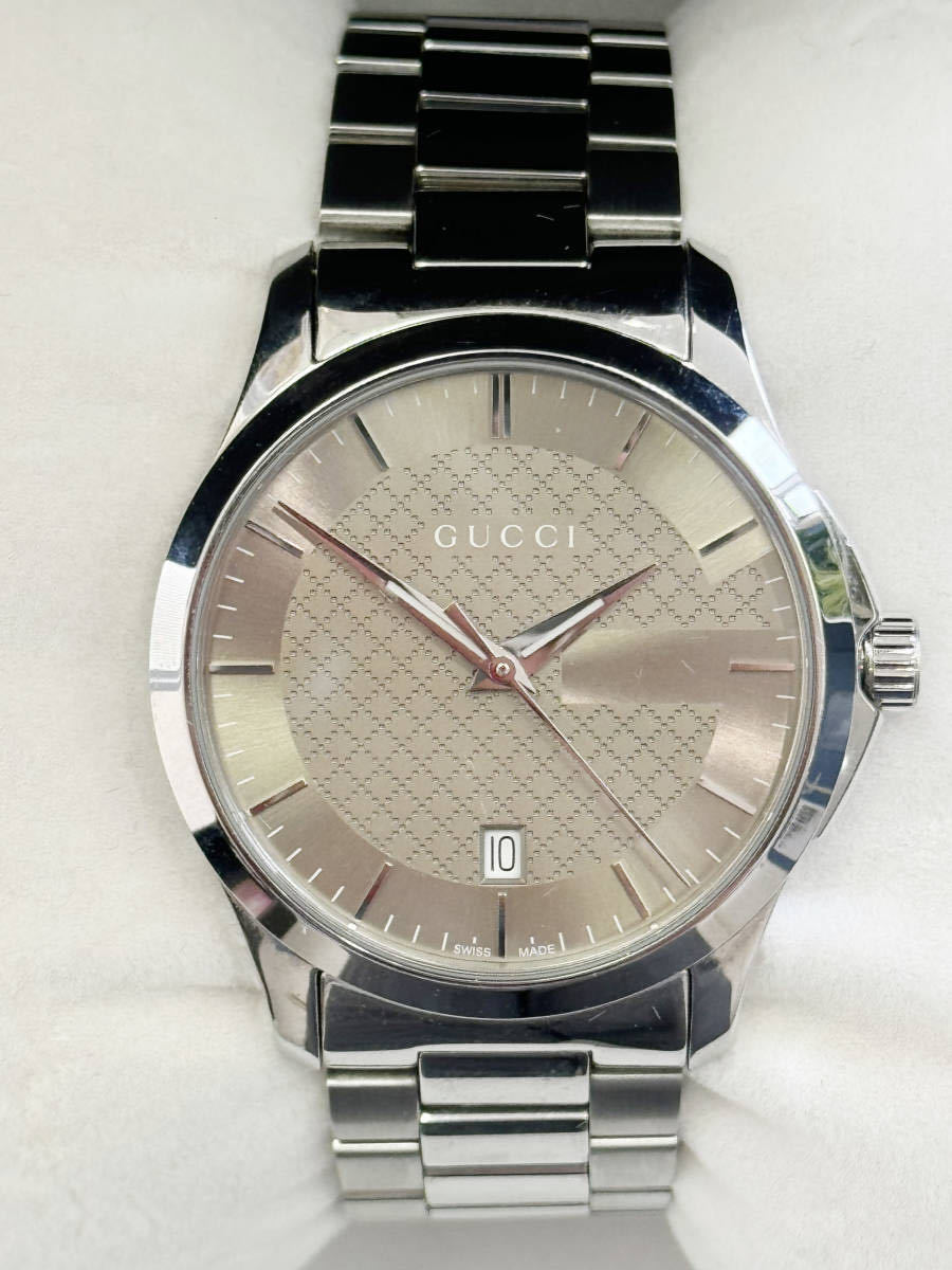 ★ GUCCI グッチ 126.4 G-Timeless Gタイムレス SS ブラウン文字盤 クオーツ メンズ腕時計 未稼働 ★_画像1