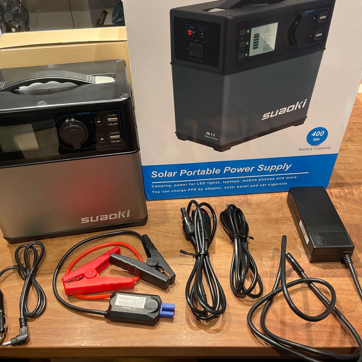 中古品 美品 suaoki ポータブル電源 PS5B ACアダプタ改良版 ジャンプスターター付属 シガー充電 400Wh
