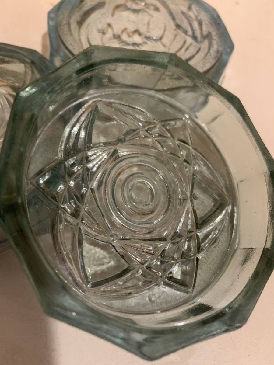 古ガラス 青 ガラス プレスプレート 3個 小皿 六芒星 ダビデ アンティークの画像7