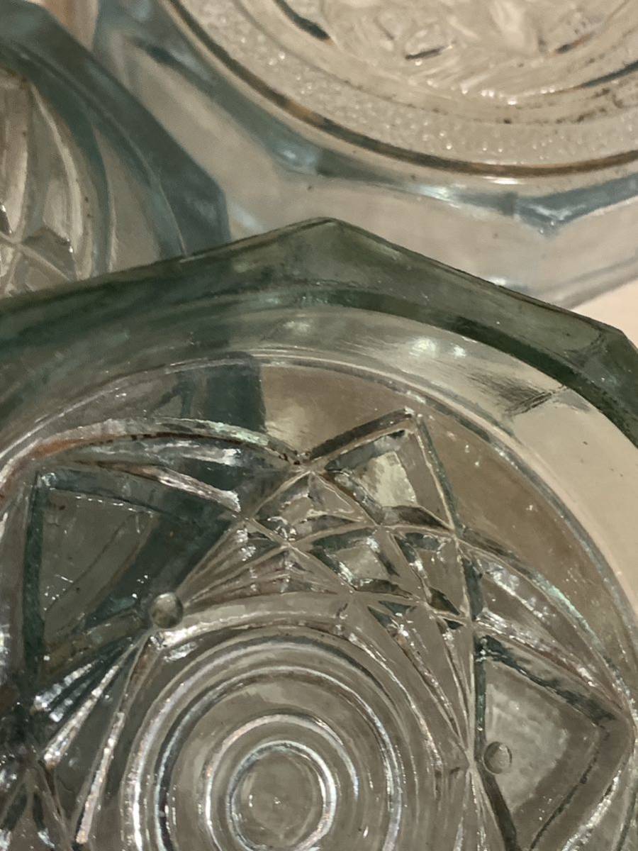 古ガラス 青 ガラス プレスプレート 3個 小皿 六芒星 ダビデ アンティークの画像10