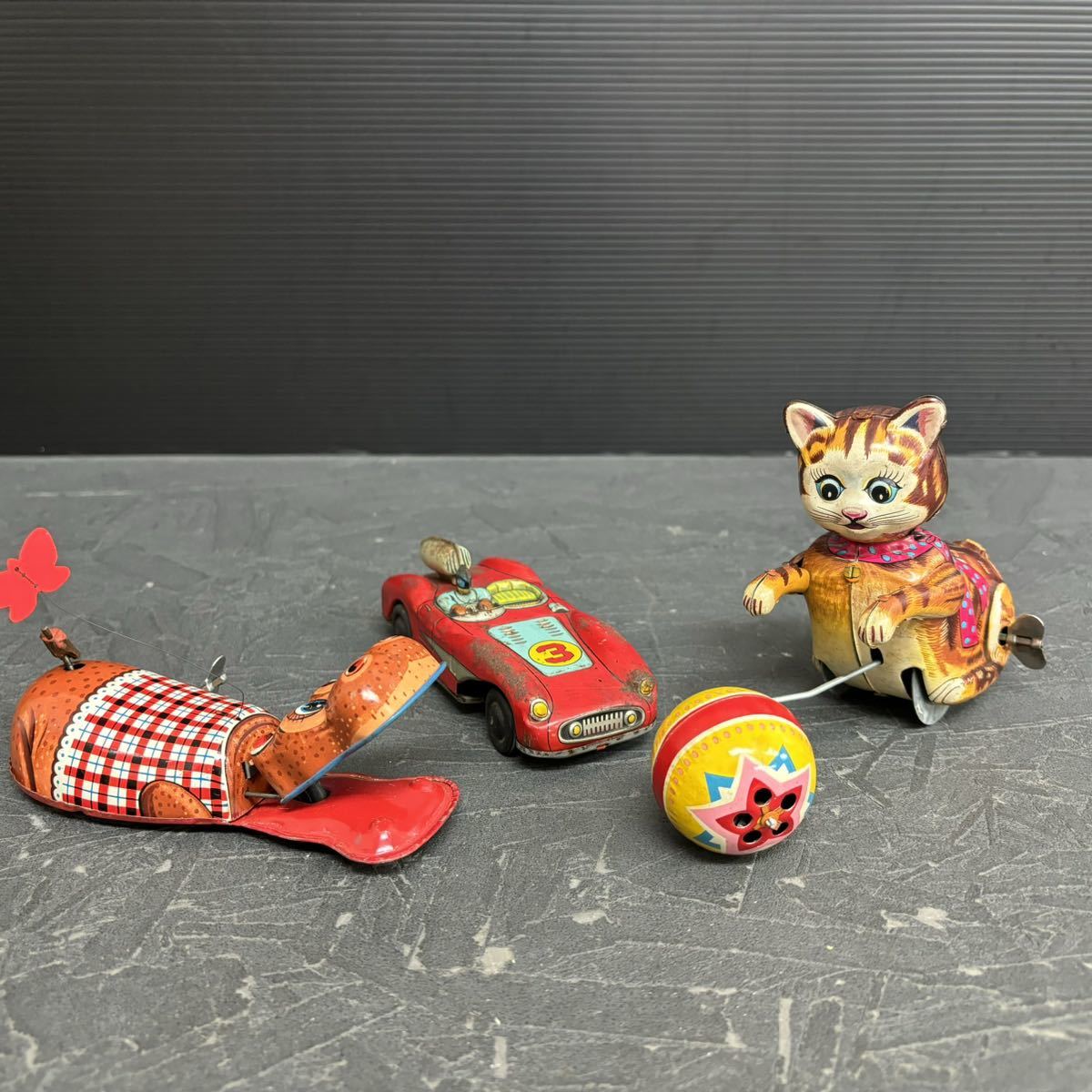 日本製 ブリキ 玩具 ゼンマイ式 動物 猫 カバ レースカー 昭和レトロ