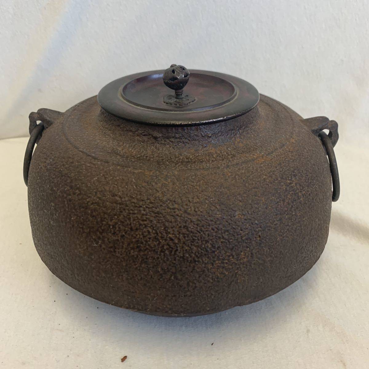 茶釜　蓋銅製龍文堂　耳銅製　煎茶道具 蔵出し品　現状品