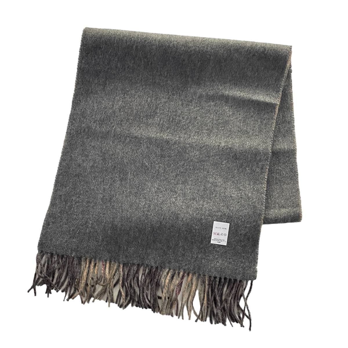 ☆未使用品 CASHMERE カシミヤ100% カシミア チェック柄 フリンジマフラー ストール リバーシブル ブラウン【レターパックプラス郵送可】C_画像7