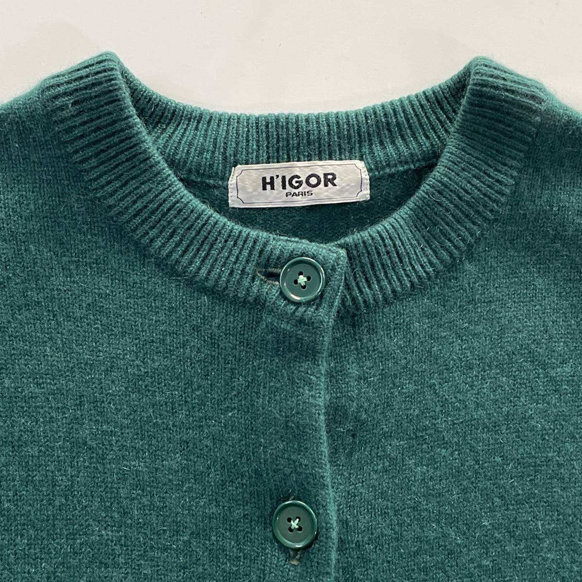 ☆H'IGOR アッシュイゴー CASHMERE カシミヤ100% カシミア クルーネックニットカーディガン サイズM グリーン【送料一律/同梱可能】B_画像8