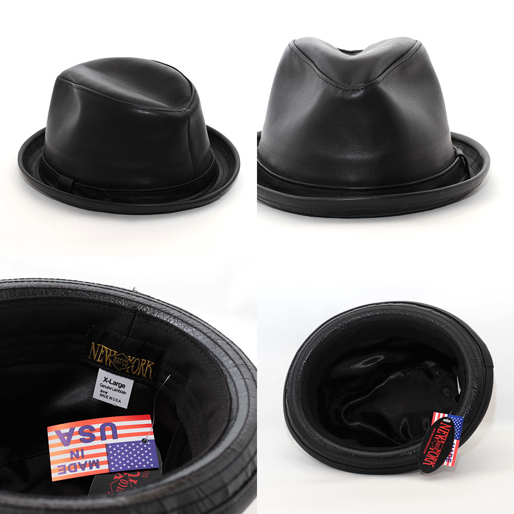 レザーハット 中折 帽子 メンズ ニューヨークハット NEW YORK HAT Lambskin Fedora ハット XL ブラック 9204-BLK USAブランド 正規_Product Details