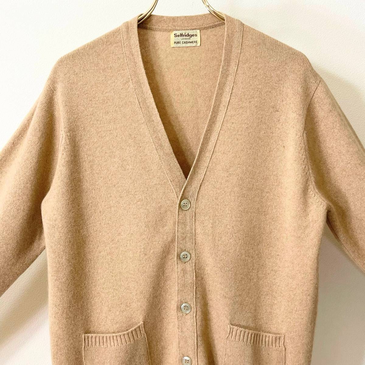 希少《 Mint Condition / Cashmere100% 》70s 80s 極上品【 Selfridges London キャメル カシミア カーディガン 英国製 ビンテージ】