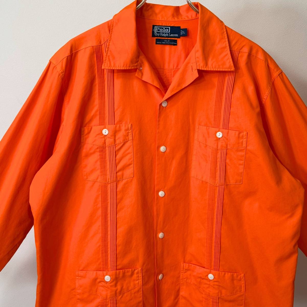 希少《 Mint Condition / ISLE 》90s 極上品【 Ralph Lauren オレンジ キューバシャツ L ビンテージ オールド エルメスオレンジ 】