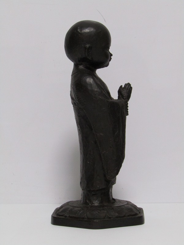 jj17-7559[GGG] 友沢正彦 ブロンズ 彫刻 「祈り」合掌地蔵菩薩像 銅像 仏像 仏教美術