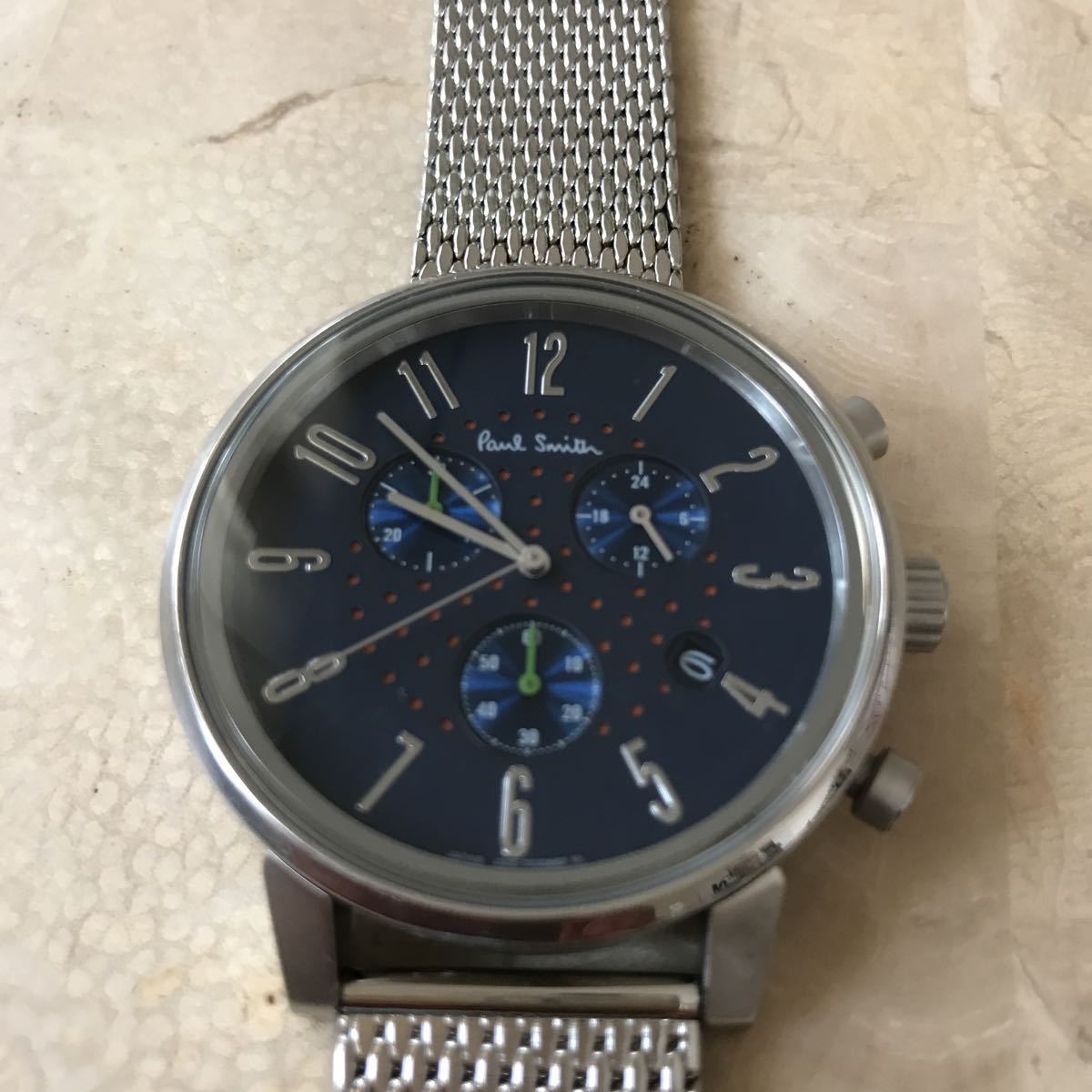 人気特価 ポールスミス 腕時計 クロノ ブルー文字盤 美品 ポール