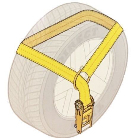 2本セット積載車対応 タイヤ固縛対応ラッシングベルト 中間金具付属 レッカー工具 車両固定 レッカー用品 けん引 タイダウン 荷締めベルト_画像1