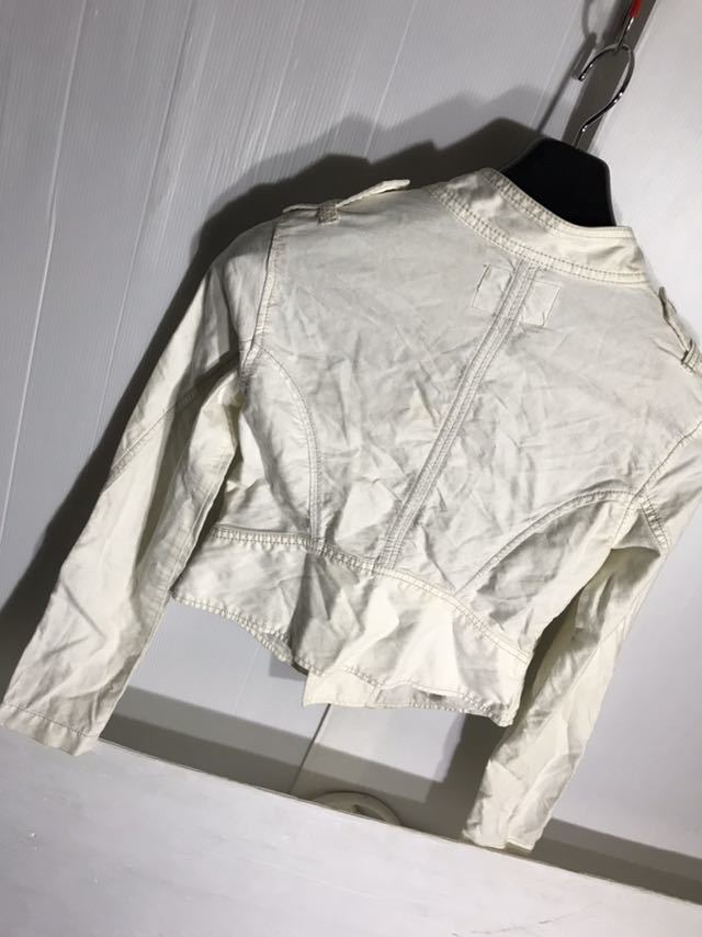 UO 1970 / WORLD WIDE 綿100 ナポレオンジャケット風デザイン 白 スタンド ダブル Wライダースジャケット ホワイト XO_画像9