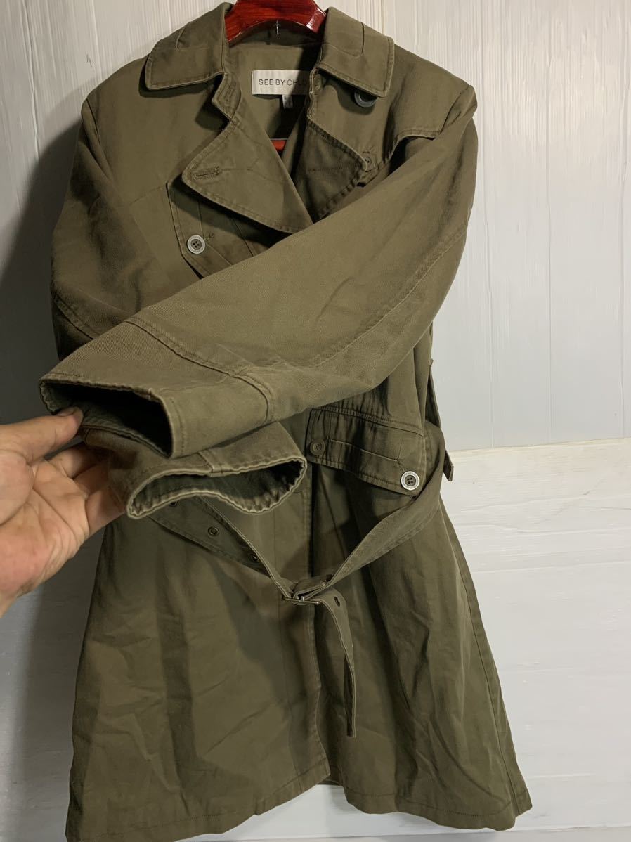 SEE BY CHLOE See by Chloe lishumonF&A olive khaki attaching and detaching belt trench coat military coat green I 38 USA 2 M degree?