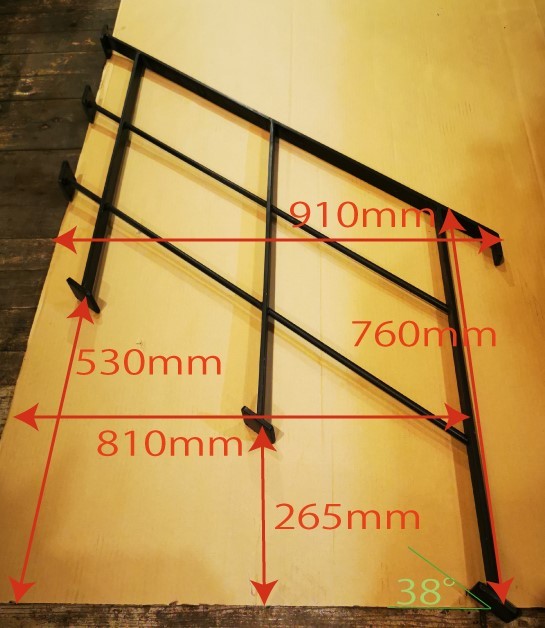 腰壁 38°　幅910mm 階段手摺　天板に木材設置用ビス穴有　アイアン手すり　シンプル　フラットバー　住居　店舗　インテリア_画像2