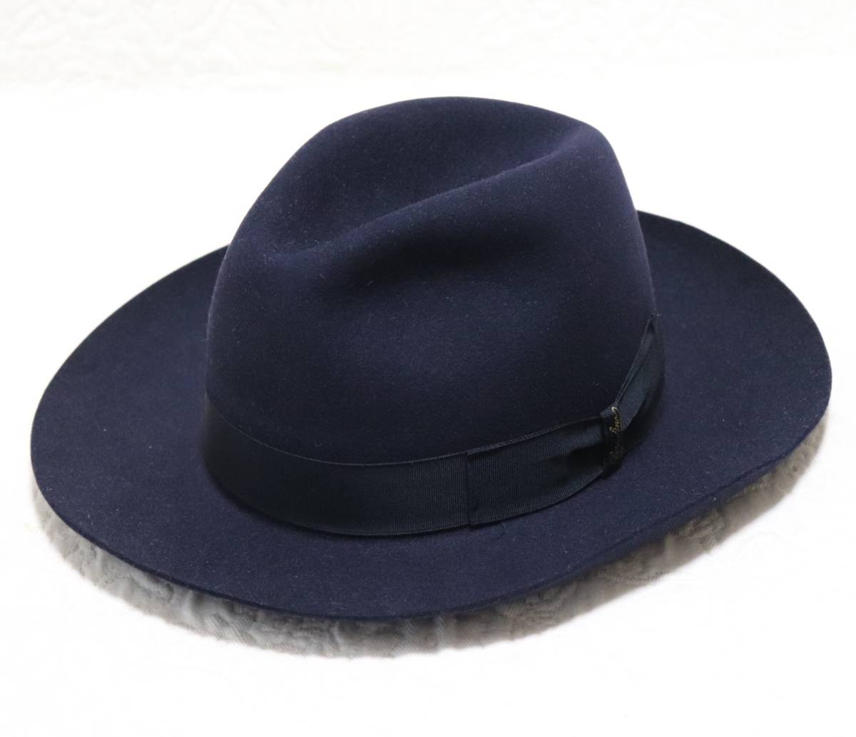 74,800円新品タグ付き【Borsalino ボルサリーノ 】厳選ラビット フェルトハット ワイドブリム 59 紺 v2180-1630_画像2