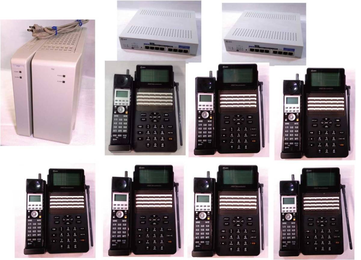 NTT コードレス ビジネスフォン スマートネットコミュニティ αA1 電話機端末×7＋主装置＋ドアホンユニット＋専用ハブ×2・セット 送料込_画像1