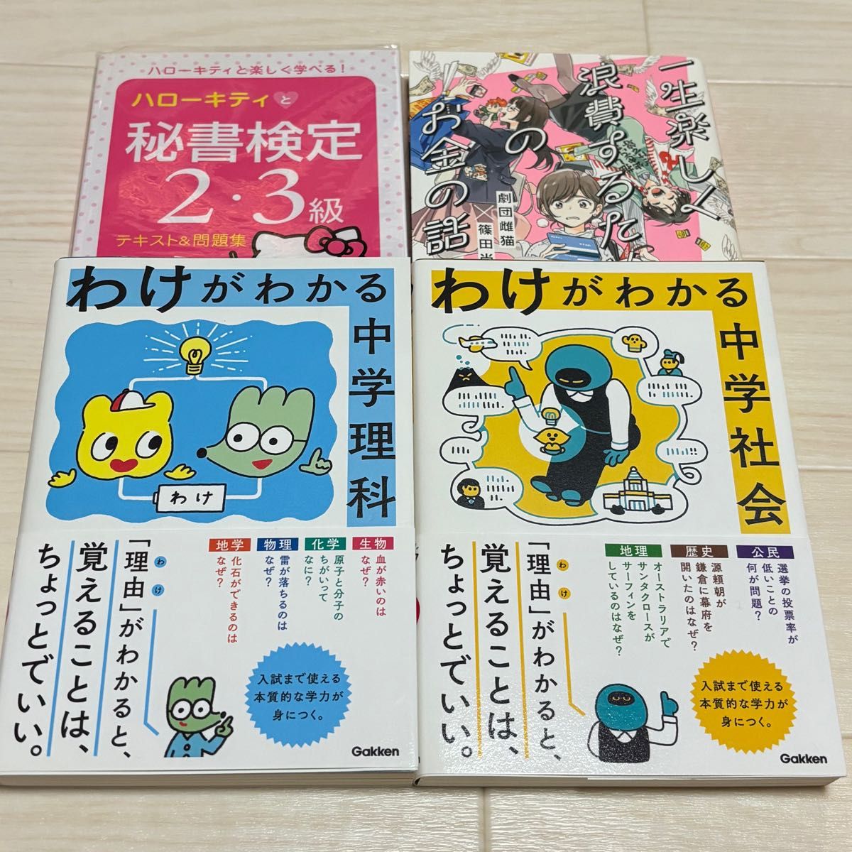 ハローキティ 秘書検定 一生楽しく浪費するためのお金の話 わけがわかる中学理科 中学社会