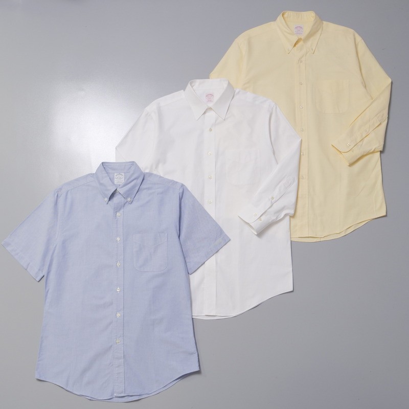 TG5753◇ブルックスブラザーズ 2枚セット メンズ15.5-2/3 半袖 長袖 レギュラーシャツ ボタンダウンシャツ 白/イエロー/ブルー系_画像1
