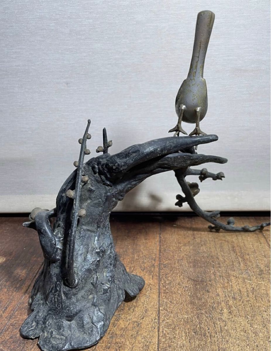 本日特別価格　G054 金属工芸 真鍮 木にとまる鳥 オブジェ 金属製 置き物 ビンテージ アンティーク レトロ コレクション 
