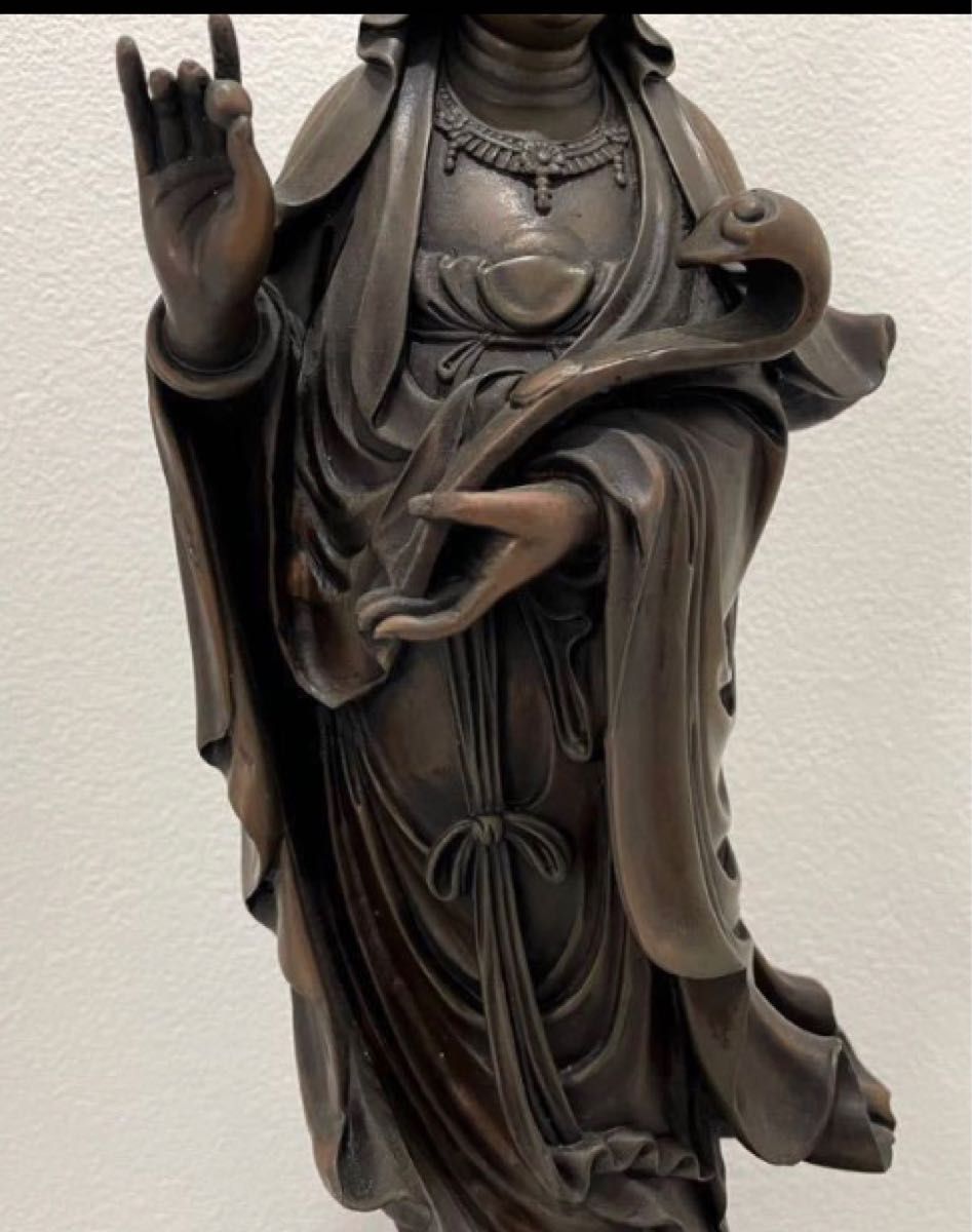 G053 呉尭輝 (作) 聖観音菩薩像 蓮華型台座 仏像 開運置物 観世音菩薩像 観自在菩薩像 珍品　高40cm
