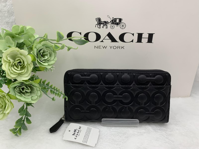 新品・未使用】COACH 長財布 ロング ジップ ブラック シルバー金具-