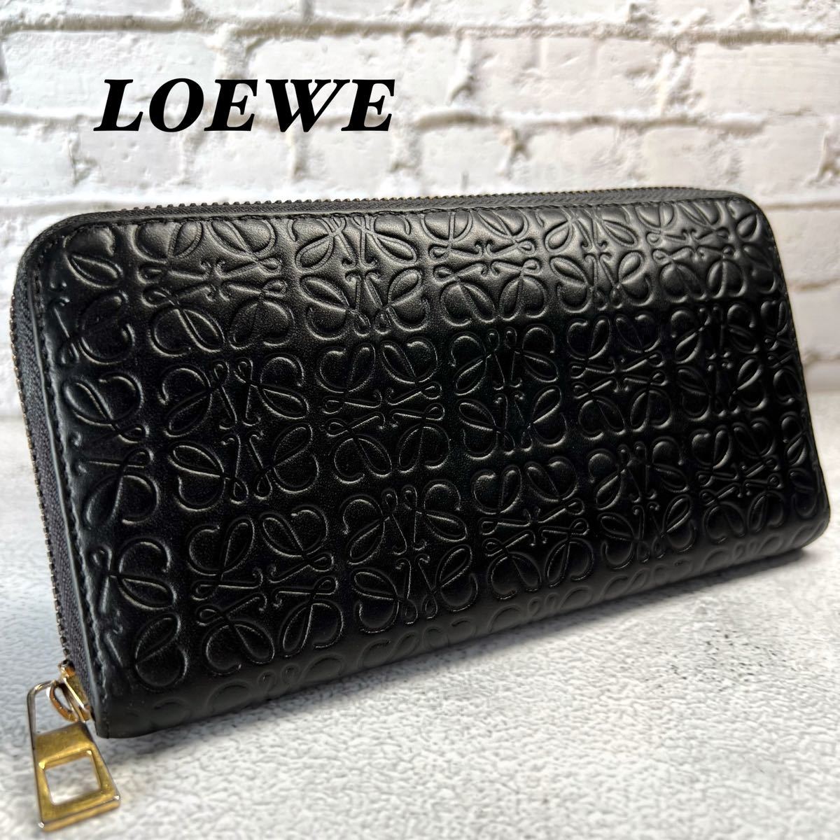 美品】ロエベ LOEWE リピート アナグラム 長財布 ラウンド 美品】ロエベ LOEWE リピート アナグラム 長財布 ラウンド