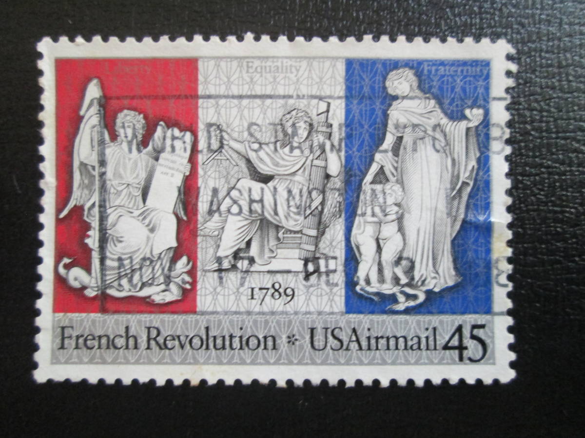 米国/アメリカ航空切手1989年フランス大革命200年45ｃ:「自由」「平等