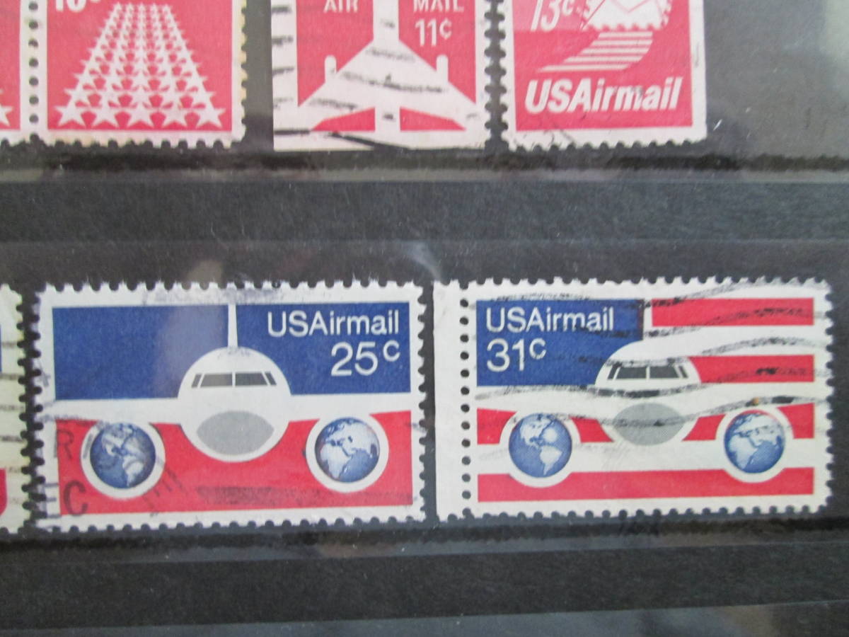 米国/アメリカ　航空切手 1967～76年 8～31ｃ: 国会議事堂とジェット機、星の滑走路、ラッシュモア山、飛行機と地球　 10枚　使用済み_画像6