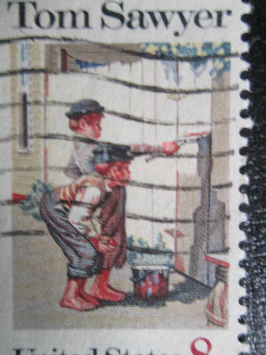 米国/アメリカ　記念切手　1972 民話シリーズ(トム・ソーヤー)　　8ｃ：トム・ソーヤーが友達に塀のペンキを塗らせている　1種　使用済み_画像2