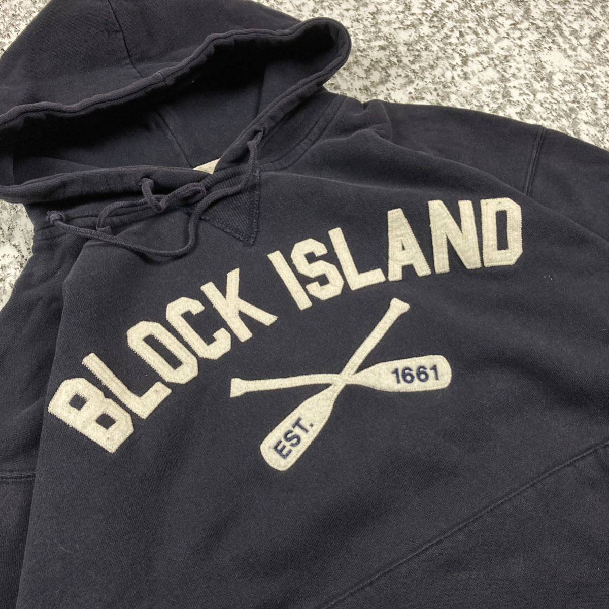 【グッドレギュラー】刺繍アーチロゴ 肉厚スウェットパーカー フーディー ネイビー Sサイズ 古着HOODIE SWEATの画像4