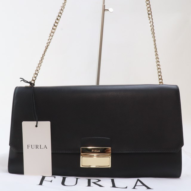 2310-32 フルラ ショルダーバッグ チェーンバッグ 未使用 FURLA レザー製 ブラック 金金具_画像1